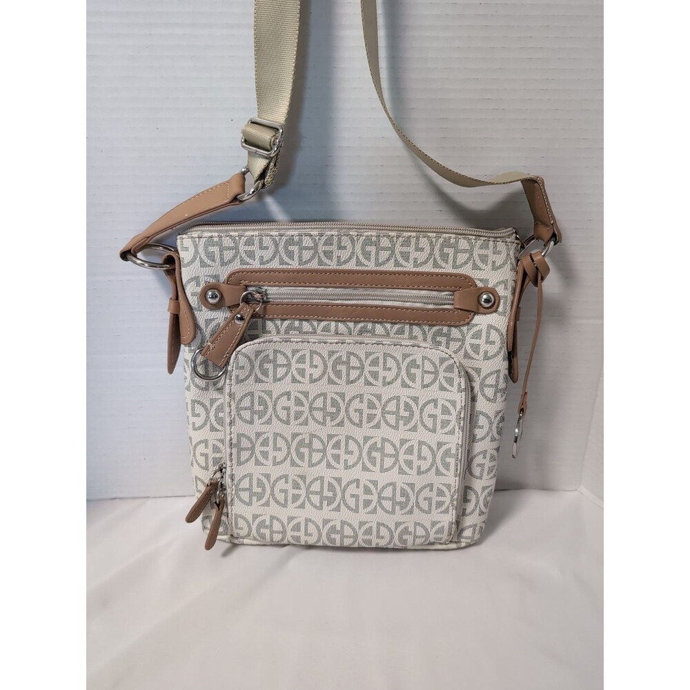 Giani Bernini crossbody bag purse faux leather cream tan woven adjustable strap